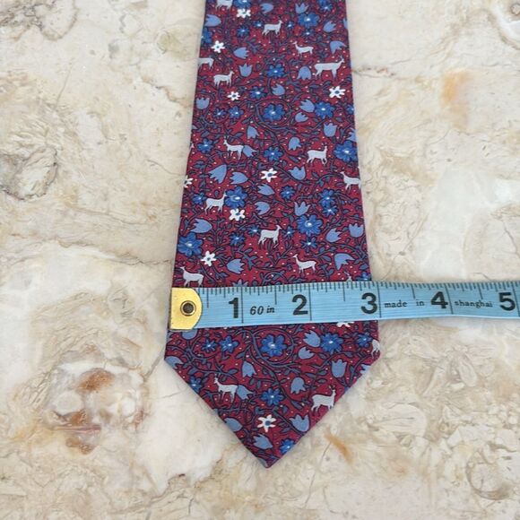 Hermès 100% Silk Printed Tie Floral & Deer - Picture 8 of 9